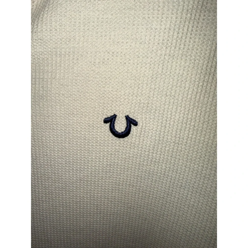 True Religion Mens Waffle Knit Henley Hoodie Cream Off White Thermal XL